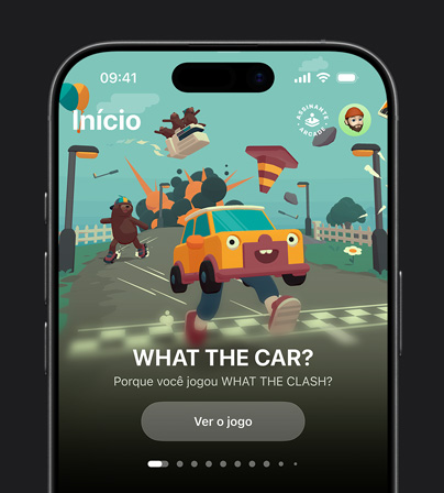 Imagem de uma recomendação de jogo exibida na aba Biblioteca do Apple Games no iPhone 17 Pro