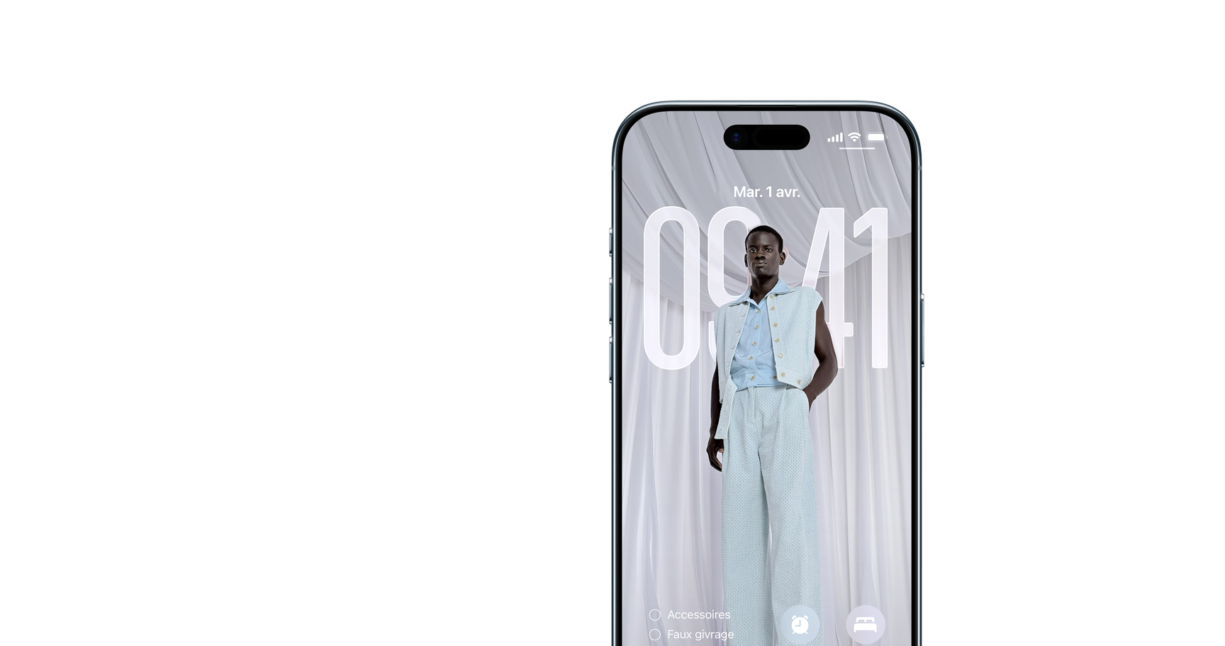 iPhone Air, face avant, bleu ciel, écran verrouillé, Dynamic Island au centre de la partie supérieure