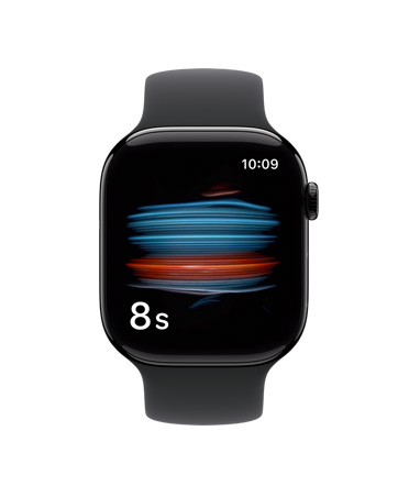 Apple Watch Series 11, caja de aluminio, color negro azabache pulido, la app Salud mide el nivel de oxígeno en sangre, correa deportiva, color negro