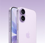 iPhone 17, color lavanda, parte frontal, parte trasera en ángulo, sistema de dos cámaras Fusion en la parte superior izquierda, botón de Control de la Cámara, parte lateral del frente, diseño todo pantalla, Botón de Acción, botones de volumen y botón lateral