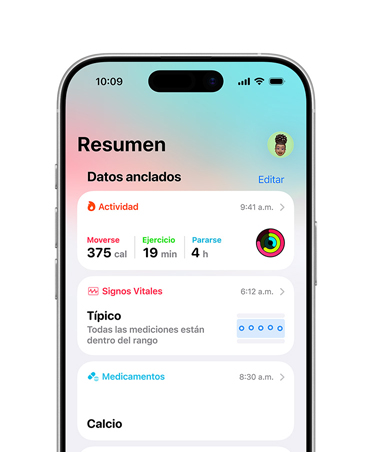 Resumen de salud destacado en un iPhone