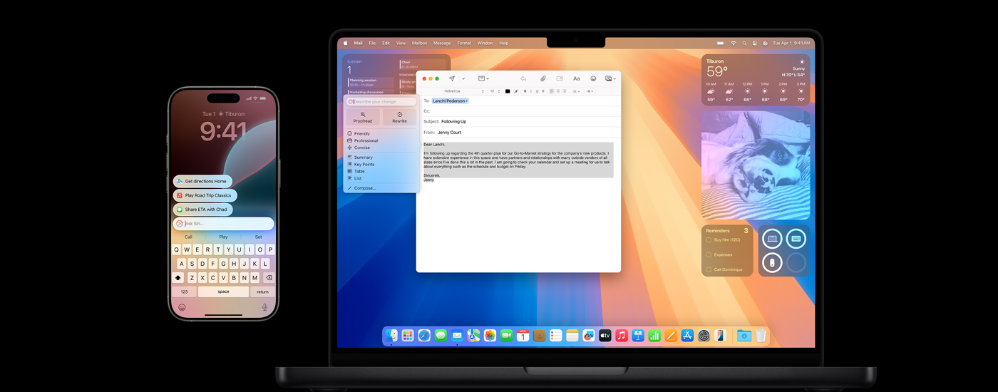 Un iPhone y un Mac muestran Apple Intelligence.
