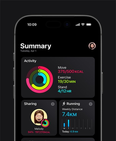 iPhone 17, treeningute kokkuvõte, aktiivsusringid, Move, Excercise ja Stand näitajad, aktiivsuse jagamine sõpradega, iganädalane jooksustatistika