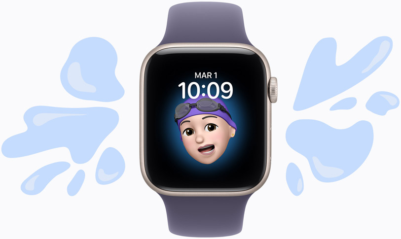 Un Apple Watch rodeado de salpicaduras.