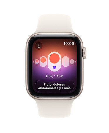 Apple Watch SE 3, caja de aluminio, color blanco estrella, notificación de fecha de ovulación estimada de Control del Ciclo en la app Salud, Digital Crown, correa deportiva, color blanco estrella