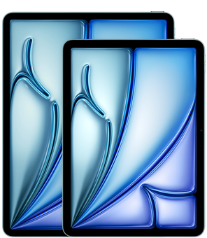 Tampilan depan iPad Air 13 inci dan iPad Air 11 inci yang menyoroti perbedaan ukuran.