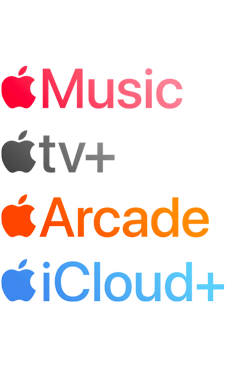 Apple subscription services logotypes including Apple Music, Apple TV+, Apple Arcade, iCloud+