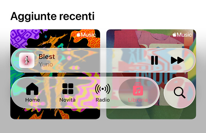 I controlli semitrasparenti in Apple Music rifrangono lo sfondo
