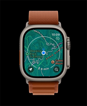 Apple Watch Ultra 3, natural color, titanium case, offline map, upcoming directions, band, terra cotta Alpine Loop