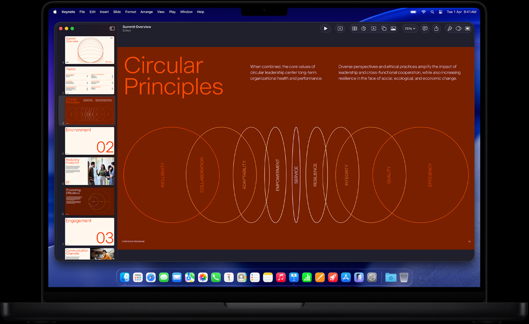 Screen of MacBook Pro of a Keynote being made for a business summit