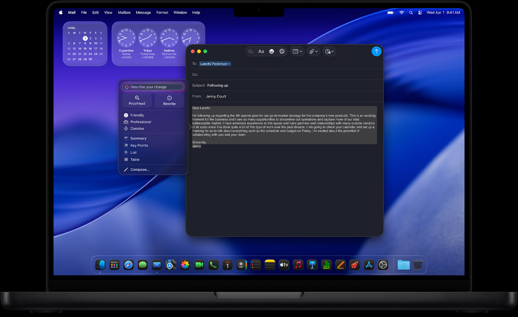 أدوات الكتابة في نظام Apple Intelligence تُستخدم لصياغة إيميل