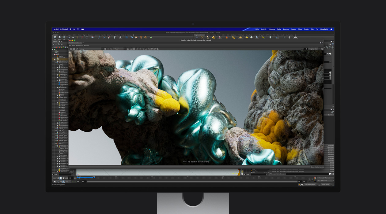 صورة ثابتة لملف رسوم متحركة معروض على شاشة Studio&nbsp;Display&nbsp;XDR