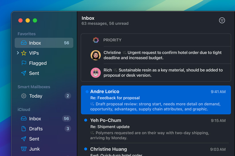 郵件 app 中的 Apple Intelligence 重要郵件功能