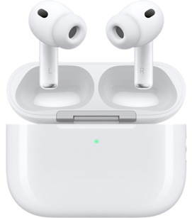 Air Pods Pro v nabíjacom puzdre s otvoreným krytom.