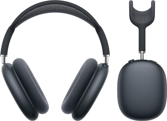 AirPods Max 2 สีมิดไนท์ที่ถ่ายจากด้านหน้าและจากด้านข้าง