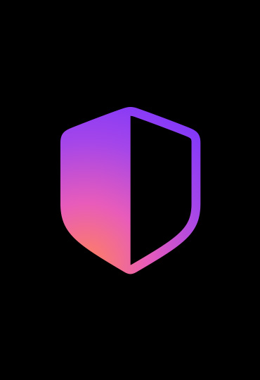 一個盾牌圖示，左半部分填滿從上到下漸漸變淺的粉紅色，右半部分是空白的。