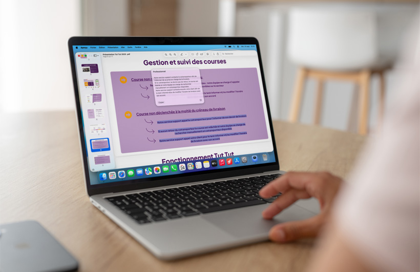Apple Intelligence Writing Tools help teams proofread and rewrite copy to sound more professional or friendly.