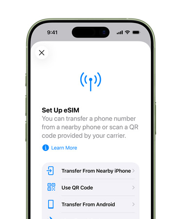 iPhone 17, front exterior, using the Set Up Cellular feature to easily transfer a phone number with eSIM