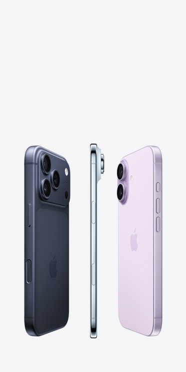 iPhone 17 Pro, stražnja strana, sustav kamera Pro Fusion proteže se preko vrha, iPhone Air, vrlo tanka titanijska strana, iPhone 17, stražnja strana, napredni sustav dvojne kamere u gornjem lijevom kutu