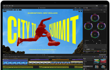 MacBook Air 螢幕顯示剪輯影片畫面，展現 M5 晶片的強大威力