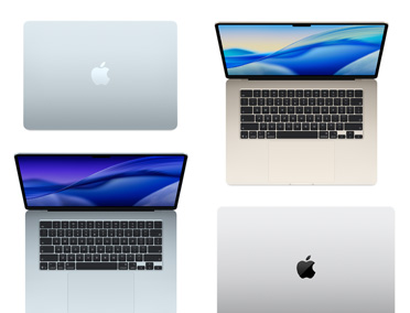 Four Mac computers of various models, sizes and colours, demonstrating the range of customisation
