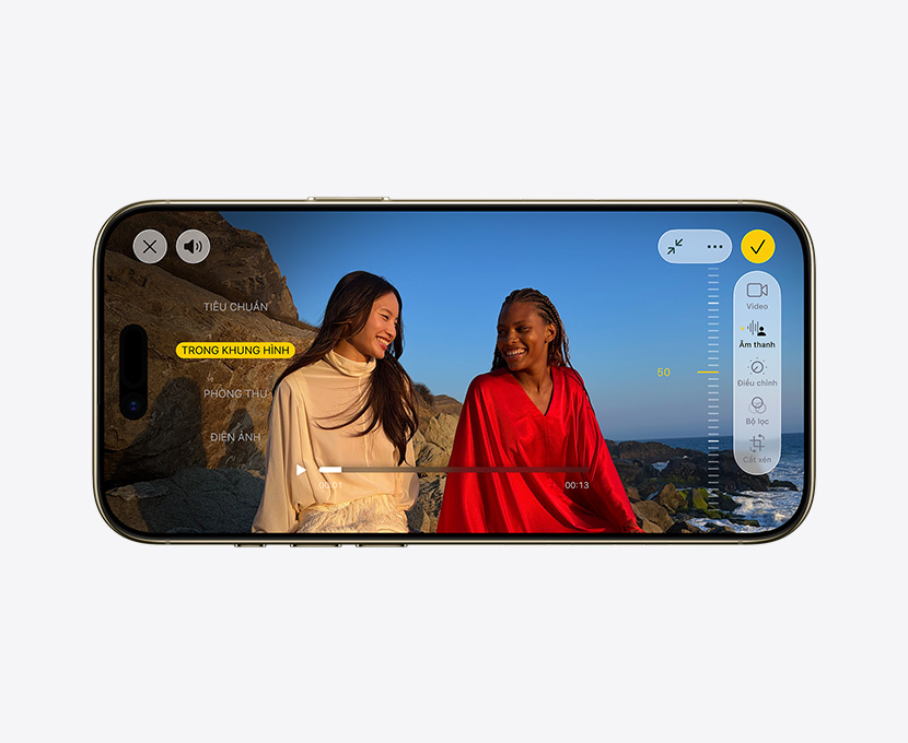 iPhone Air, front exterior, Pro video with Audio Mix feature in use